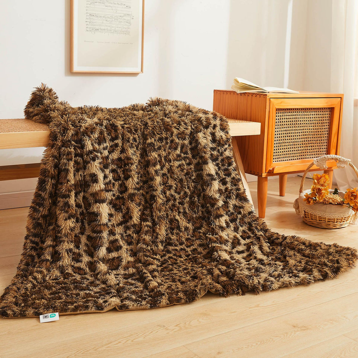 XeGe luxury faux fur leopard throw on sofa for cozy warmth