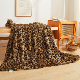 XeGe luxury faux fur leopard throw on sofa for cozy warmth