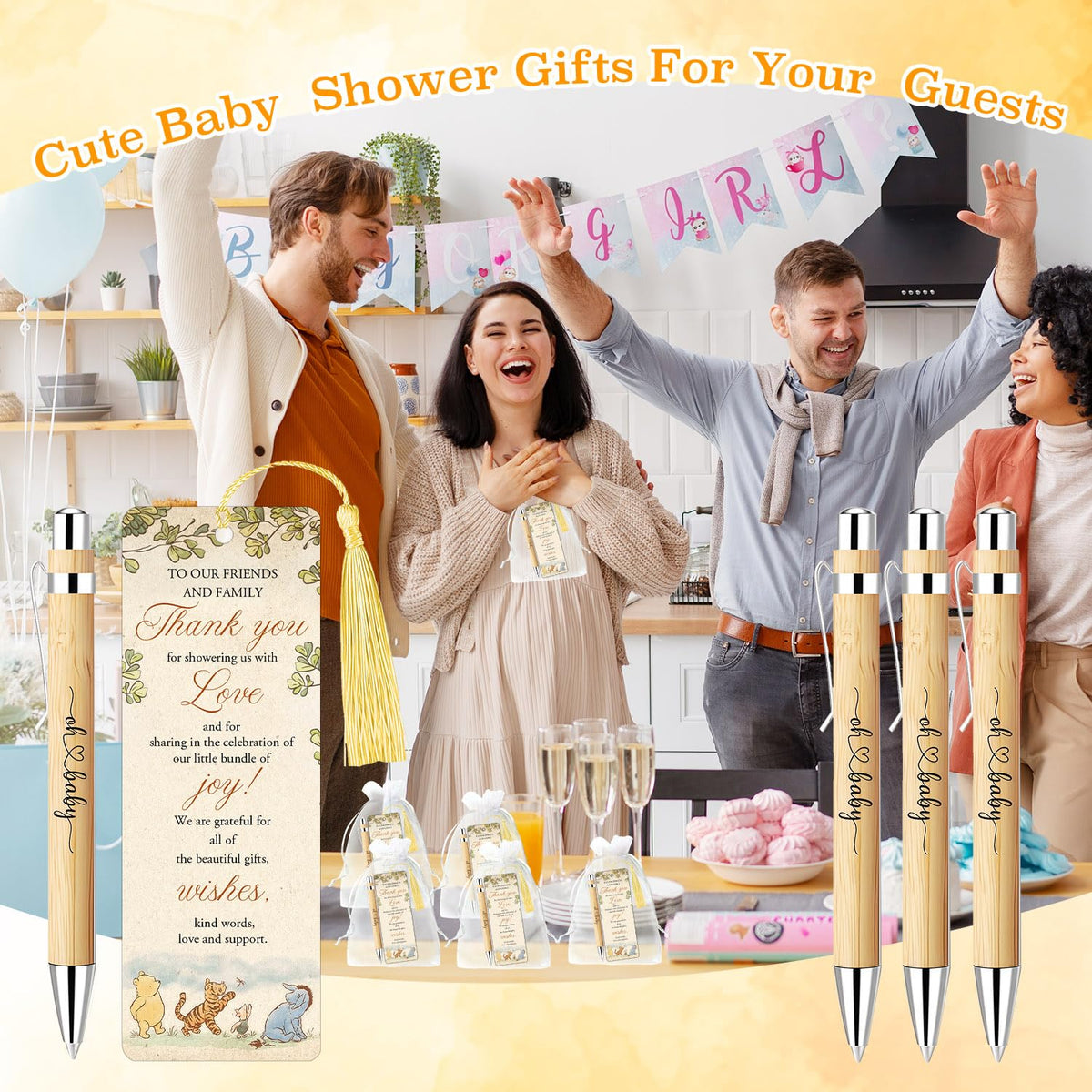 Pens, bookmarks, and bags suitable for hospital thank-you gifts or quick favors.