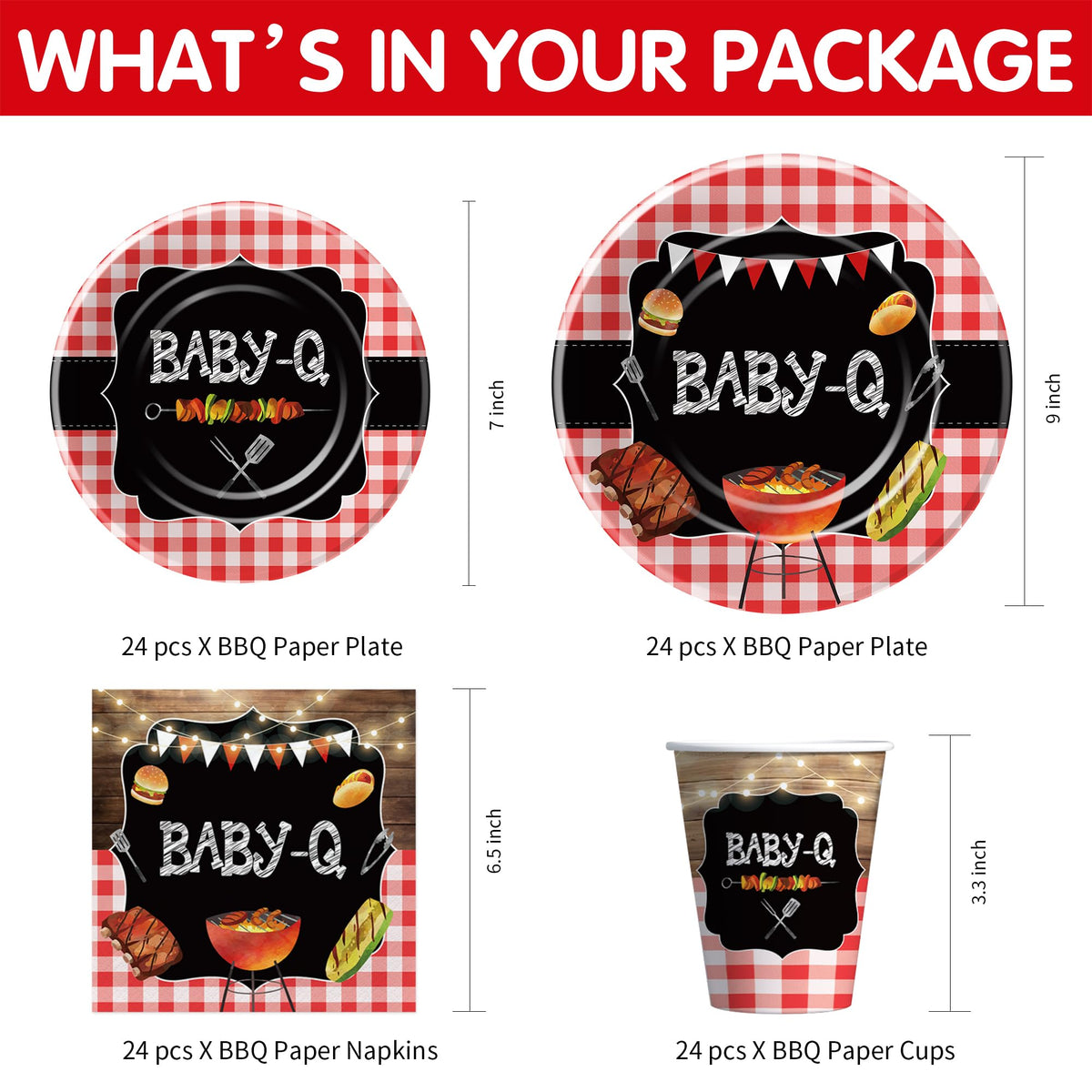 Xenorik Baby Q dessert plates, perfect for festive baby shower desserts.