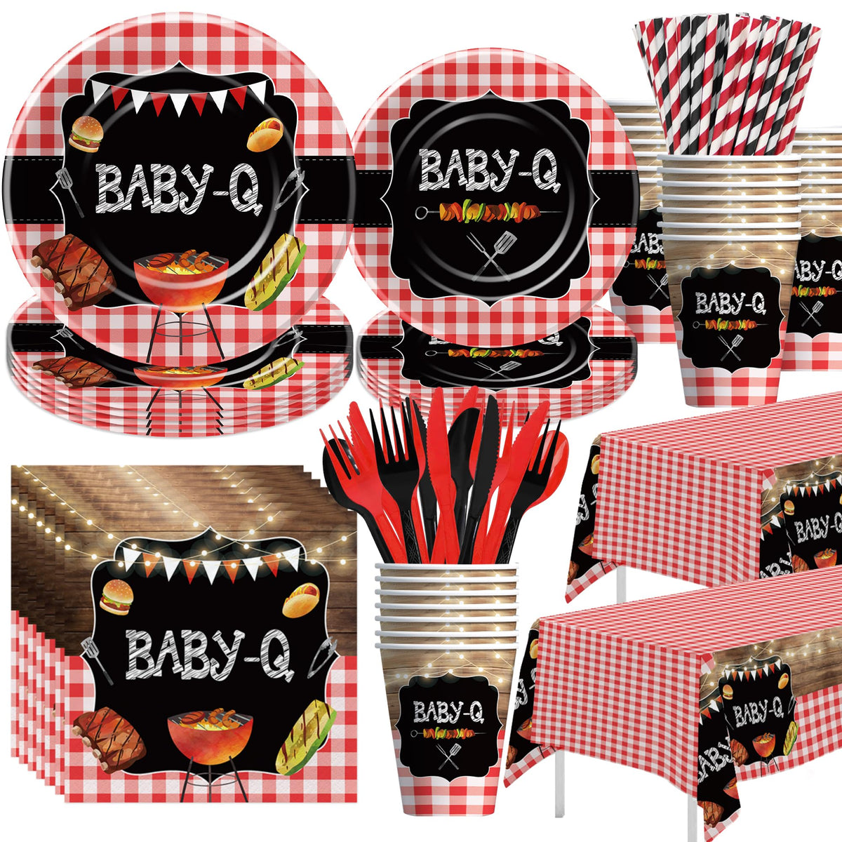 Xenorik Baby Q dinner plates with playful barbecue motifs, ideal for baby shower meals.