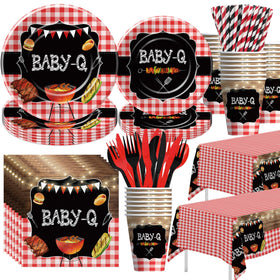 Xenorik Baby Q dinner plates with playful barbecue motifs, ideal for baby shower meals.
