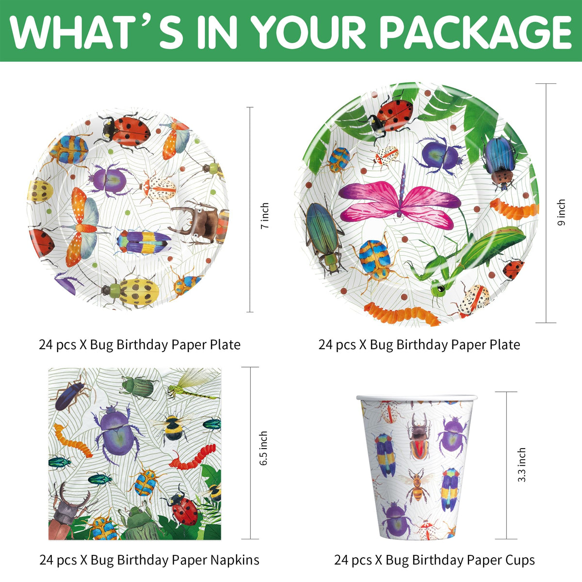 Xenorik bug birthday plates 7-inch perfect for kid-friendly desserts and snacks