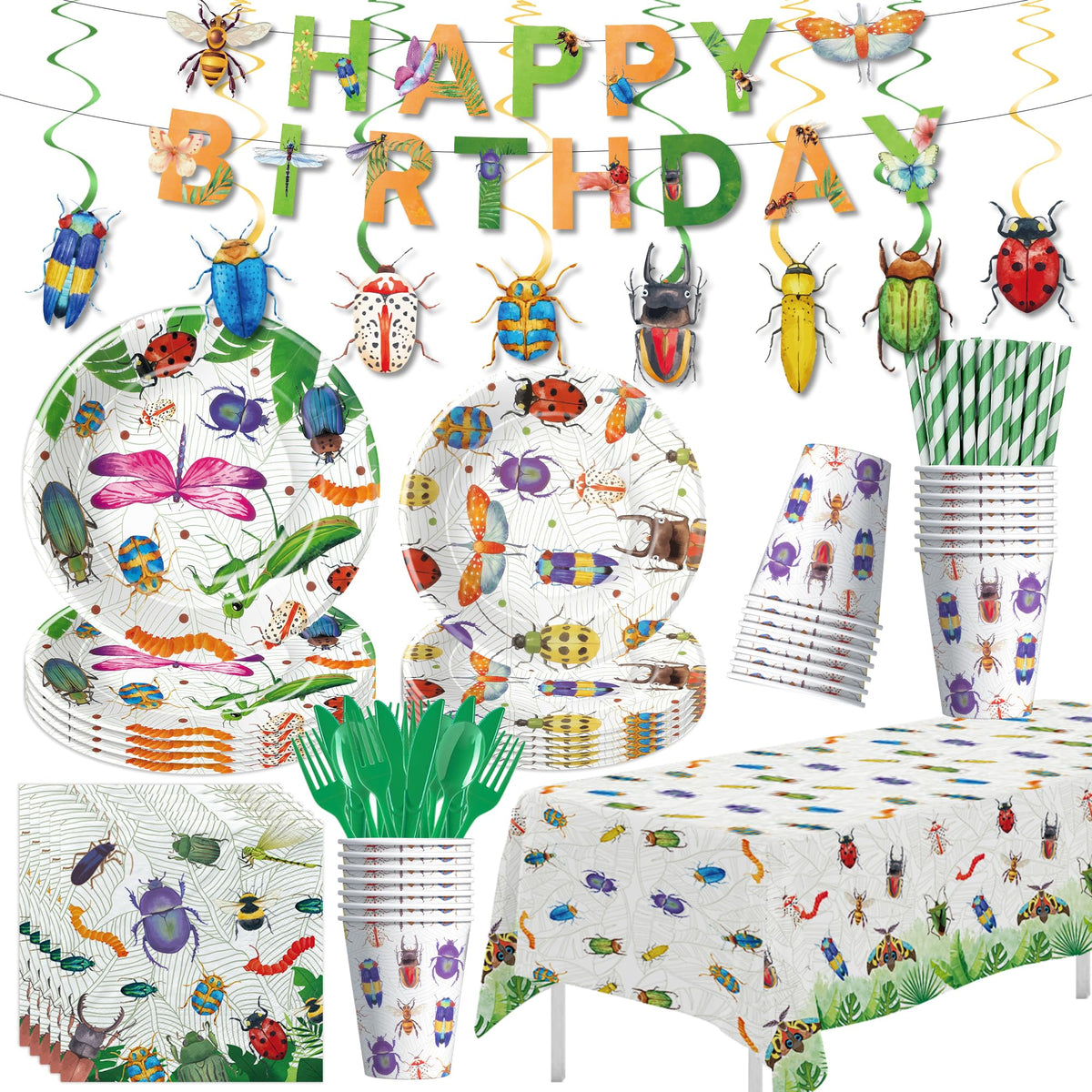 Xenorik bug birthday plates 9-inch for sturdy meals at kids' parties