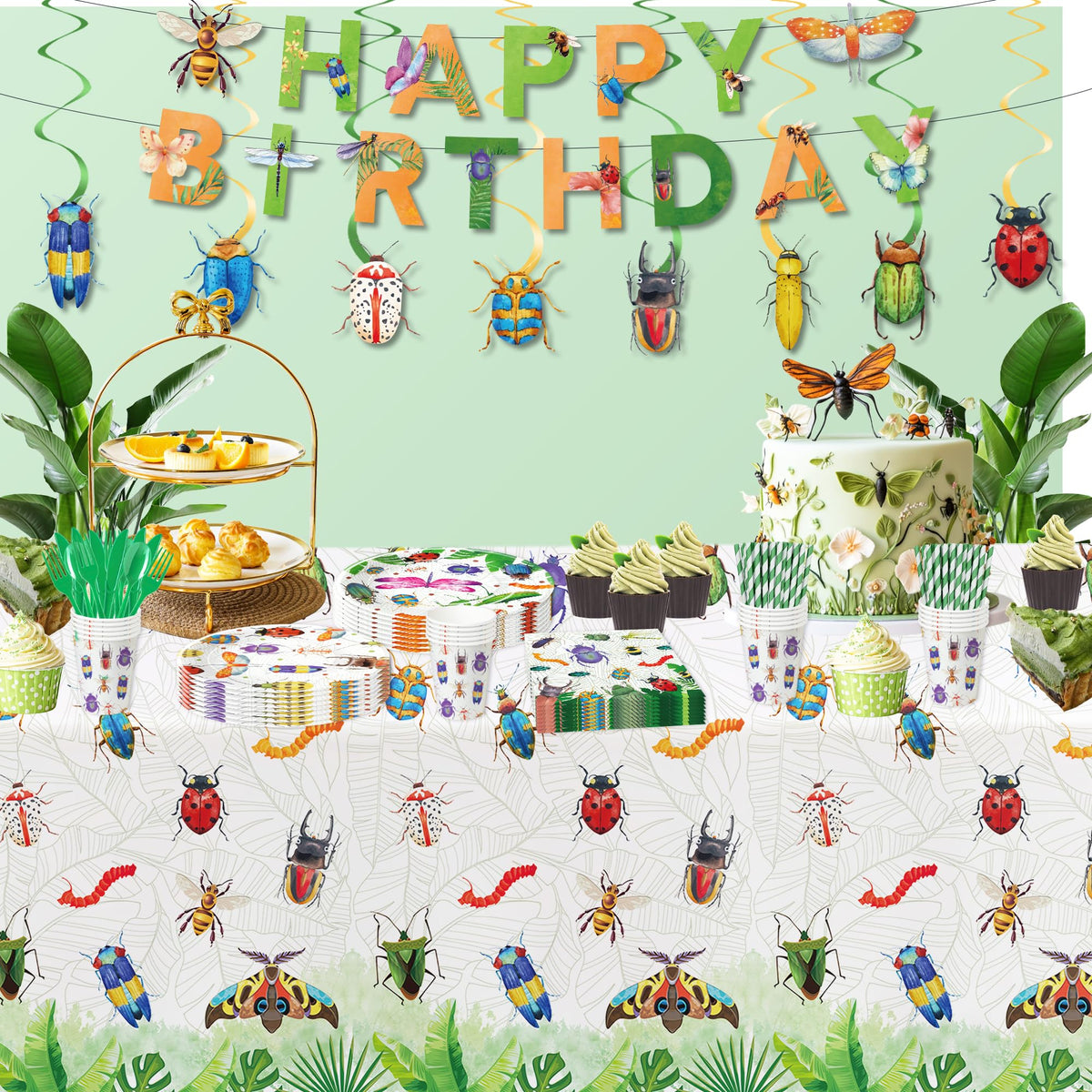 Xenorik bug birthday tablecloth protects surfaces and ties the theme together