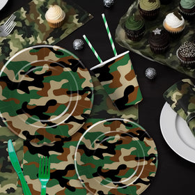 Xenorik camouflage cups provide sturdy drinkware for outdoor military-themed gatherings.