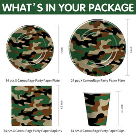 Xenorik camouflage dessert plates for rugged-themed celebrations and quick cleanup.
