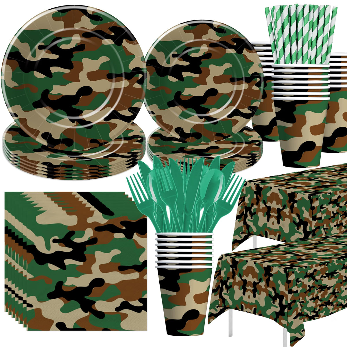 Xenorik camouflage dinner plates set for bold outdoor party vibes and easy cleanup.