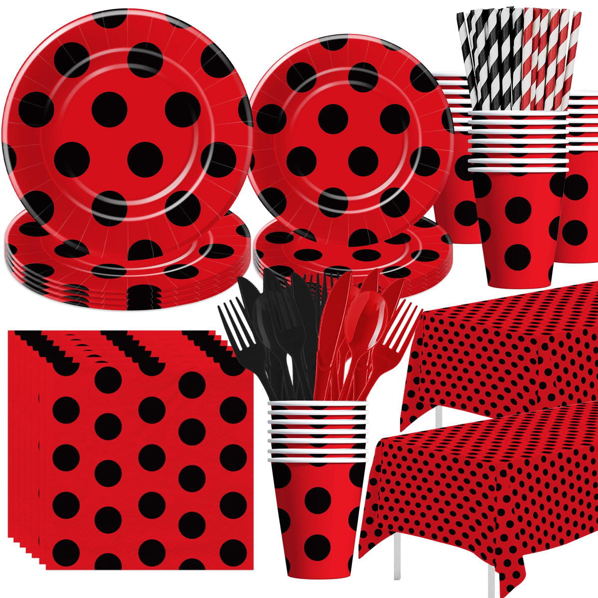 Xenorik Ladybug 9-inch plates with red and black polka dots for celebrations