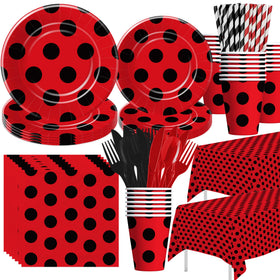 Xenorik Ladybug 9-inch plates with red and black polka dots for celebrations