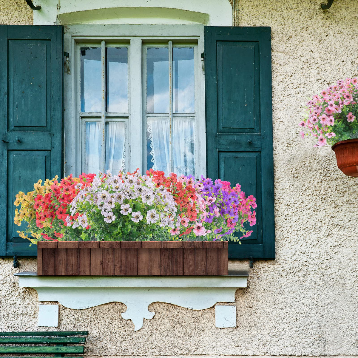 XEOLIAN hanging-plants pink artificial flowers for indoor and outdoor use