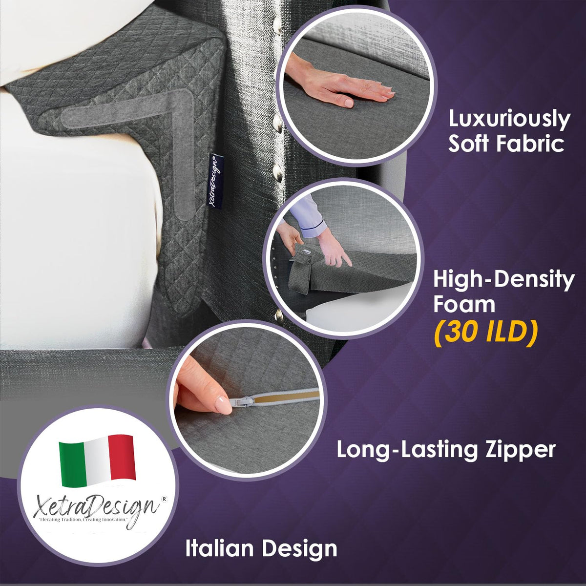 XetraDesign wedge with side pockets for remotes and glasses within reach