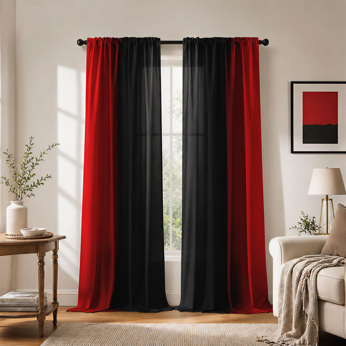 XFLINGBAO abstract ombre curtains with red-to-black gradient filter daylight softly