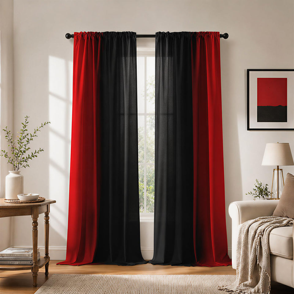 XFLINGBAO abstract ombre curtains with red-to-black gradient filter daylight softly