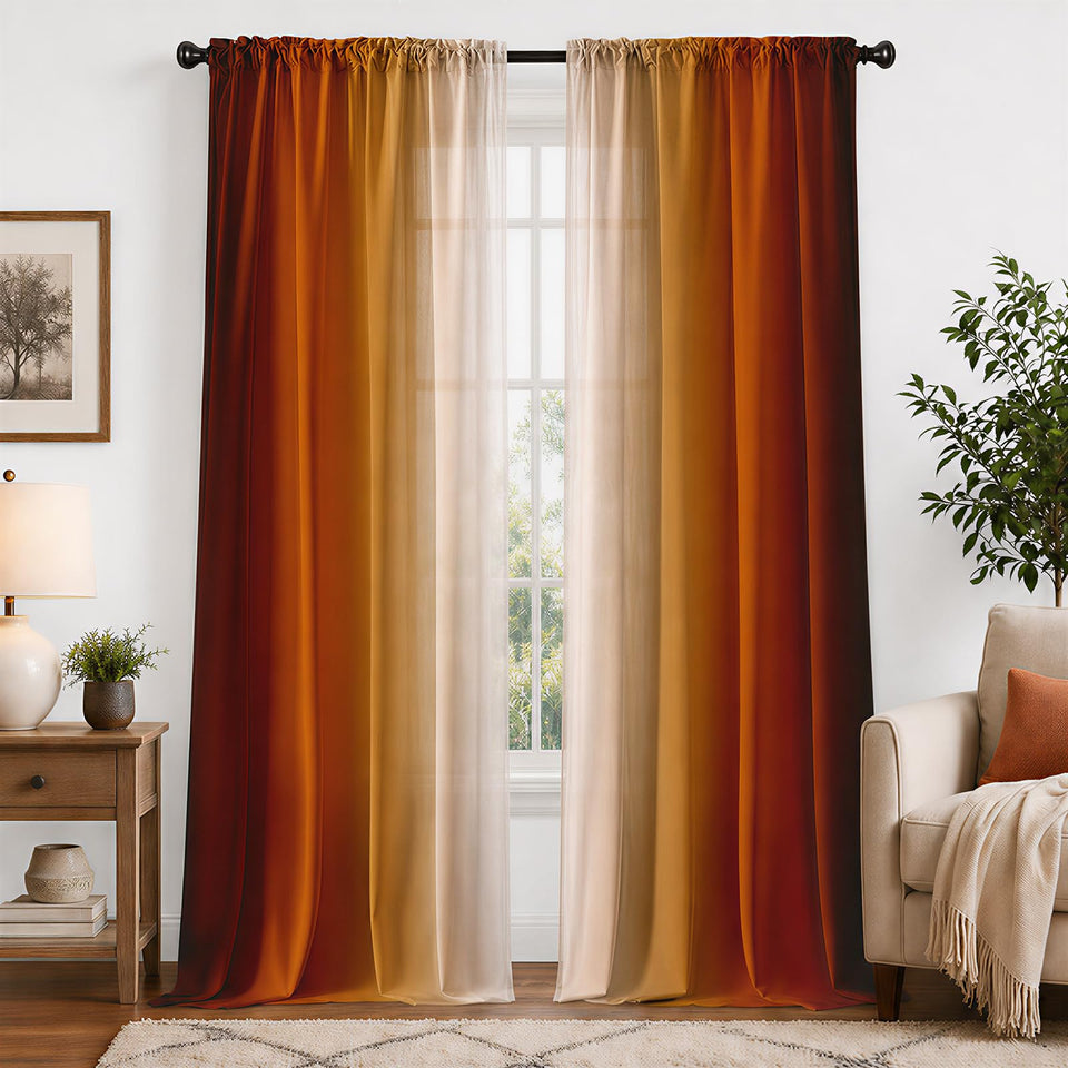 XFLINGBAO burnt orange curtains in a living room diffuse light for a warm, private ambiance.