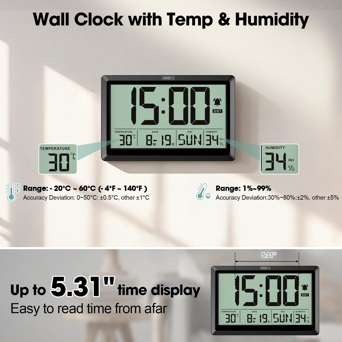 Battery-powered clock ready for wall or desk placement.