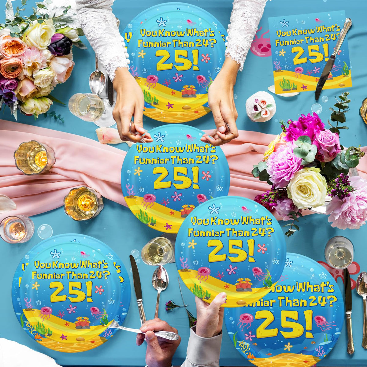 XHCYGWY blue ocean cupcake toppers and cake topper finish the theme.