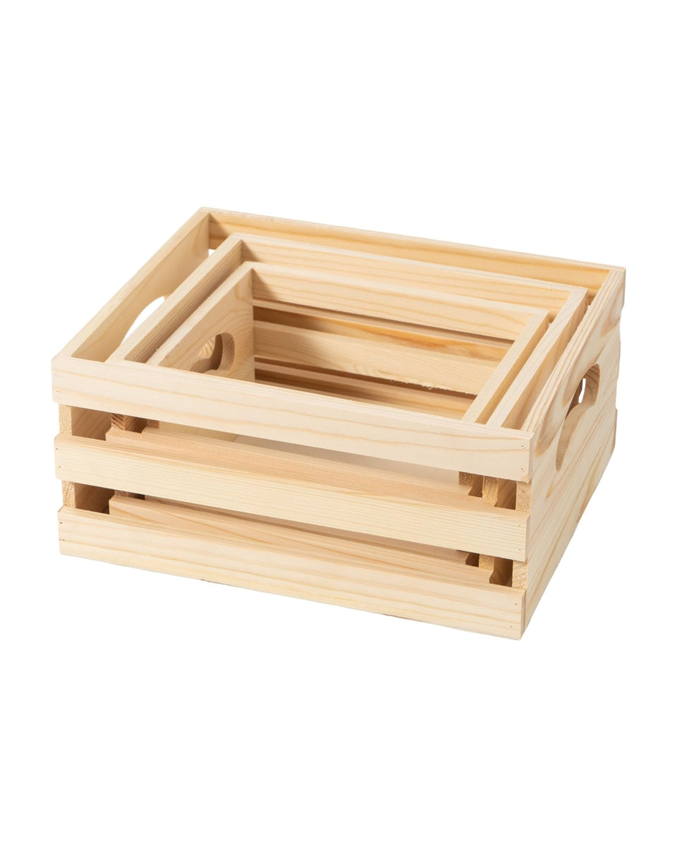 Xhqsulsclac set of 3 rustic wooden nesting crates with handles for easy transport