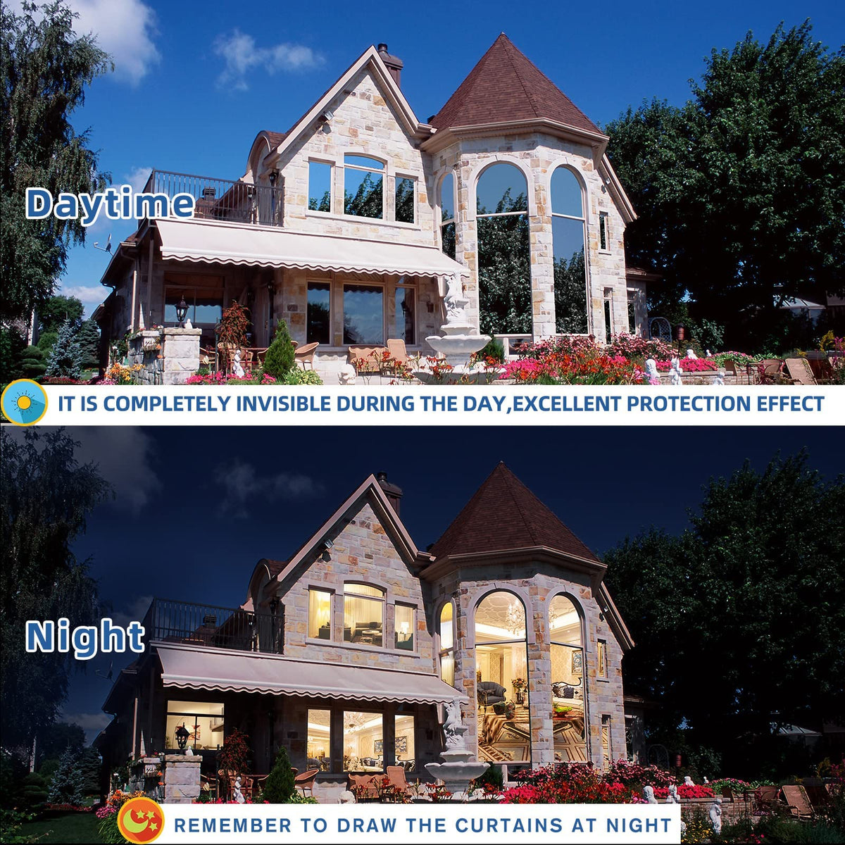 Xiawei One Way Privacy Film offers daytime privacy with outside view.