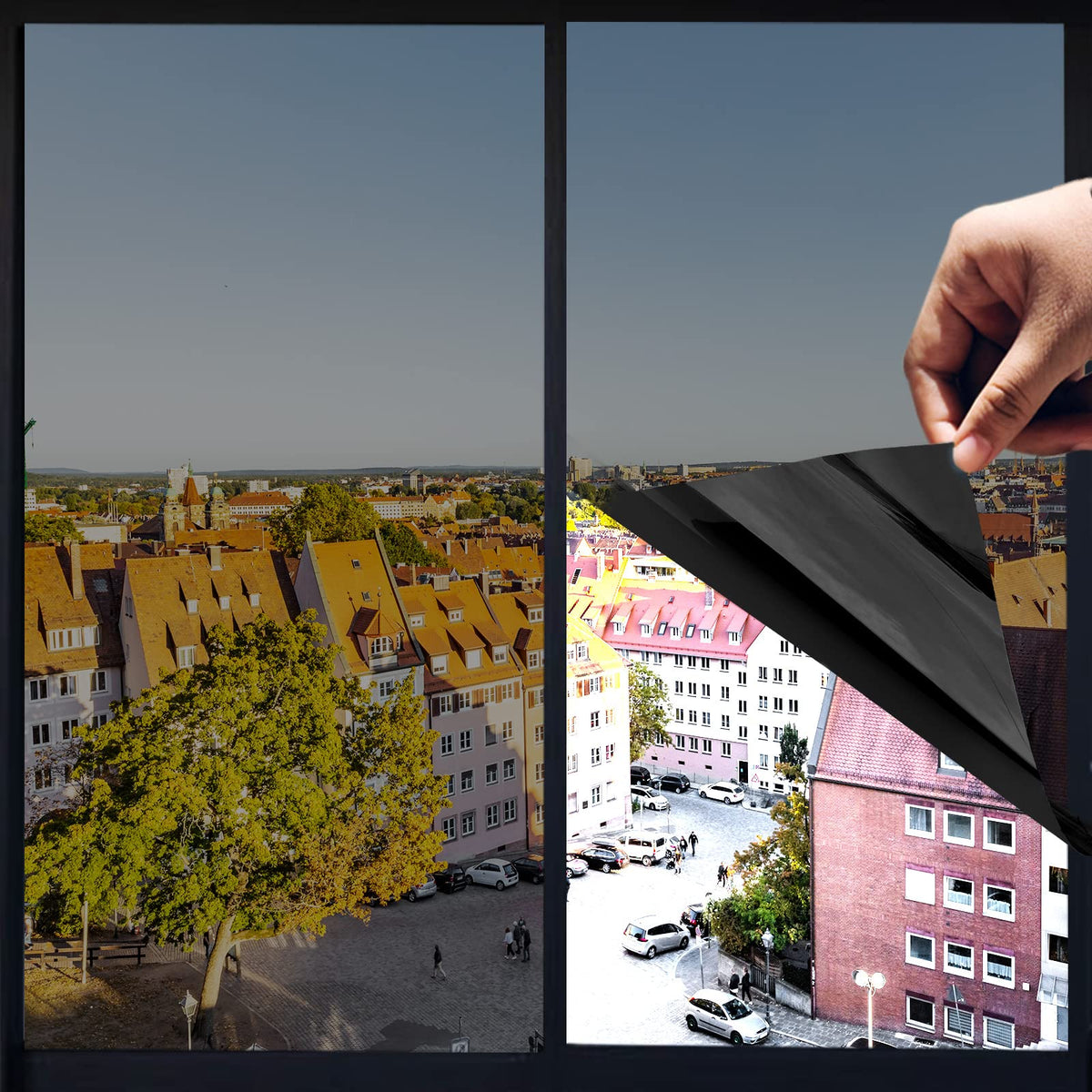 XIAWEI one-way window film with tools highlights easy installation and privacy benefits.