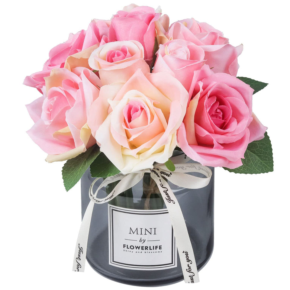XIAYAN artificial flower and pink glass vase with silk roses for elegant living room décor.