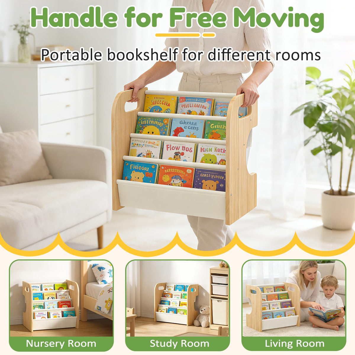 XiaZ Bookshelf in nursery enables easy toddler access to books