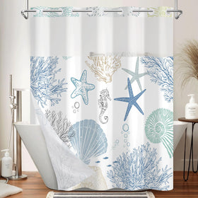 Xiazhilaio seashells, starfish, and coral curtain adds private coastal style to your shower.