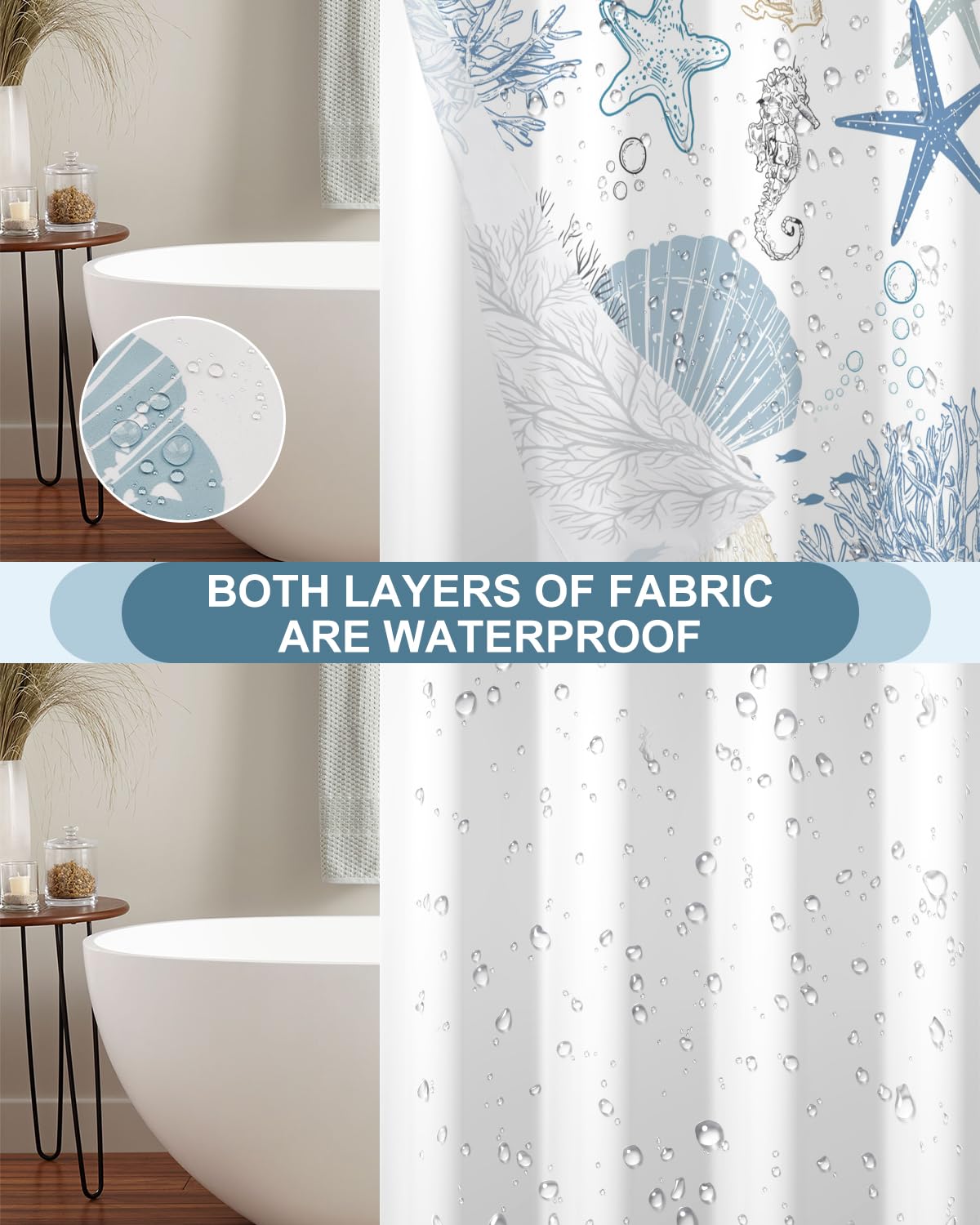 Xiazhilaio seashells and starfish curtain brings an ocean vibe to any bathroom.
