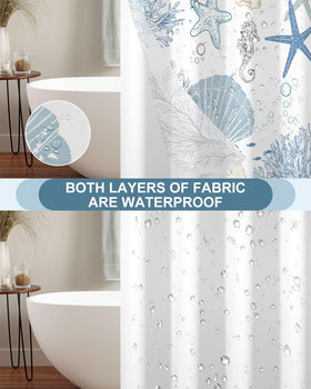 Xiazhilaio seashells and starfish curtain brings an ocean vibe to any bathroom.