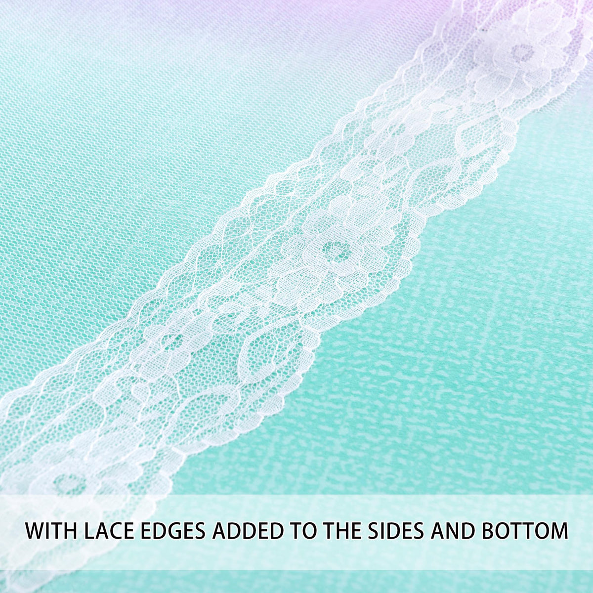 XiDi lace edges add delicate detail to the curtain borders.