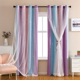 XiDi Dream Star curtain sheer layer with lace edges adds privacy and elegance.