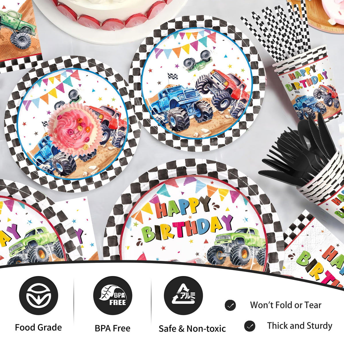 XIENBLOC Monster Truck cups and straws offer convenient servings for guests