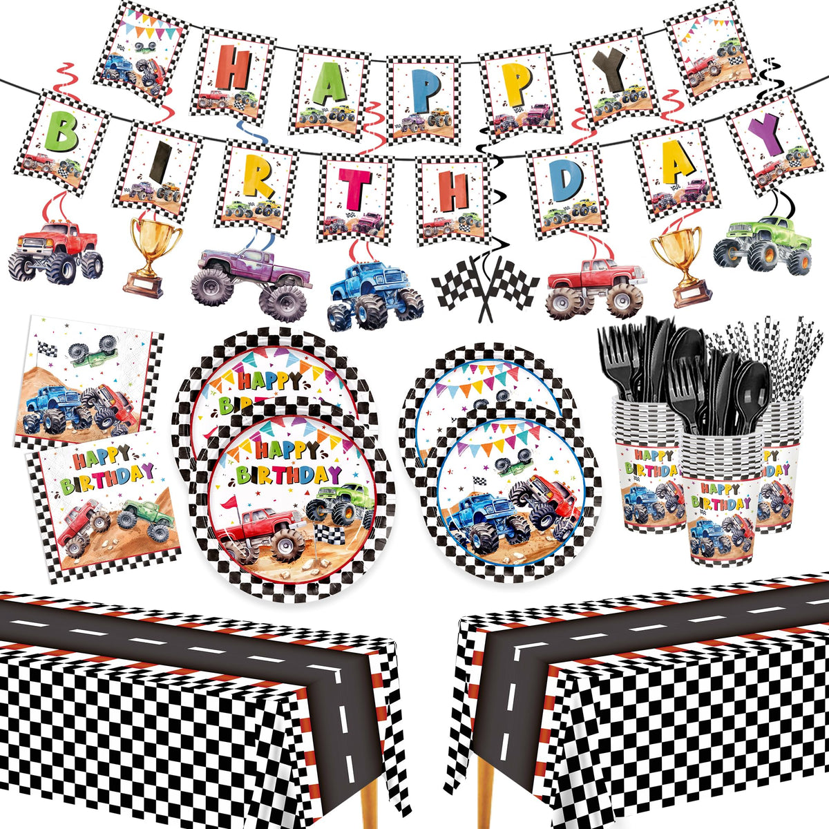 XIENBLOC Monster Truck dinner plates enhance party vibe for kids' birthday