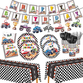 XIENBLOC Monster Truck dinner plates enhance party vibe for kids' birthday