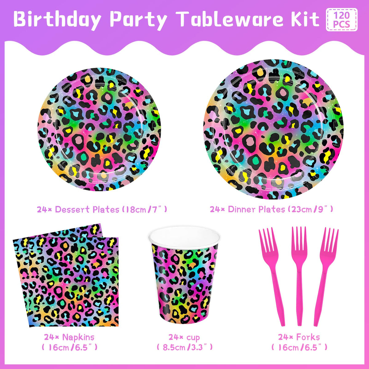 XIENBLOC neon rainbow leopard dessert plates add fun to kids' celebrations