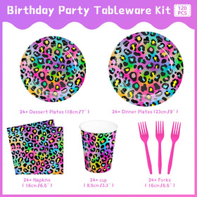 XIENBLOC neon rainbow leopard dessert plates add fun to kids' celebrations