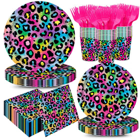 XIENBLOC neon rainbow leopard dinner plates for a vibrant party table