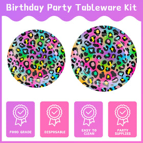 XIENBLOC neon rainbow leopard napkins coordinate with the theme and simplify cleanup