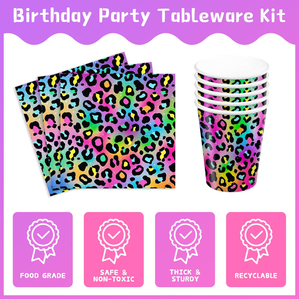XIENBLOC neon rainbow leopard paper cups support beverages with easy disposal