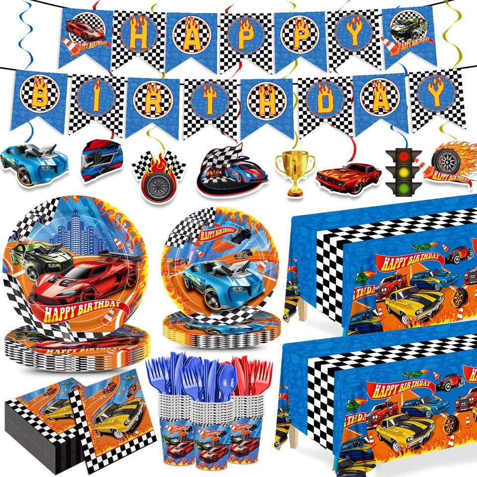 XIENBLOC racing car plates dinnerware set for vibrant kid birthday parties and easy cleanup