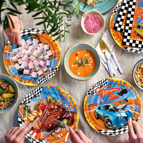 XIENBLOC racing car tablecloth ties the theme together and protects surfaces