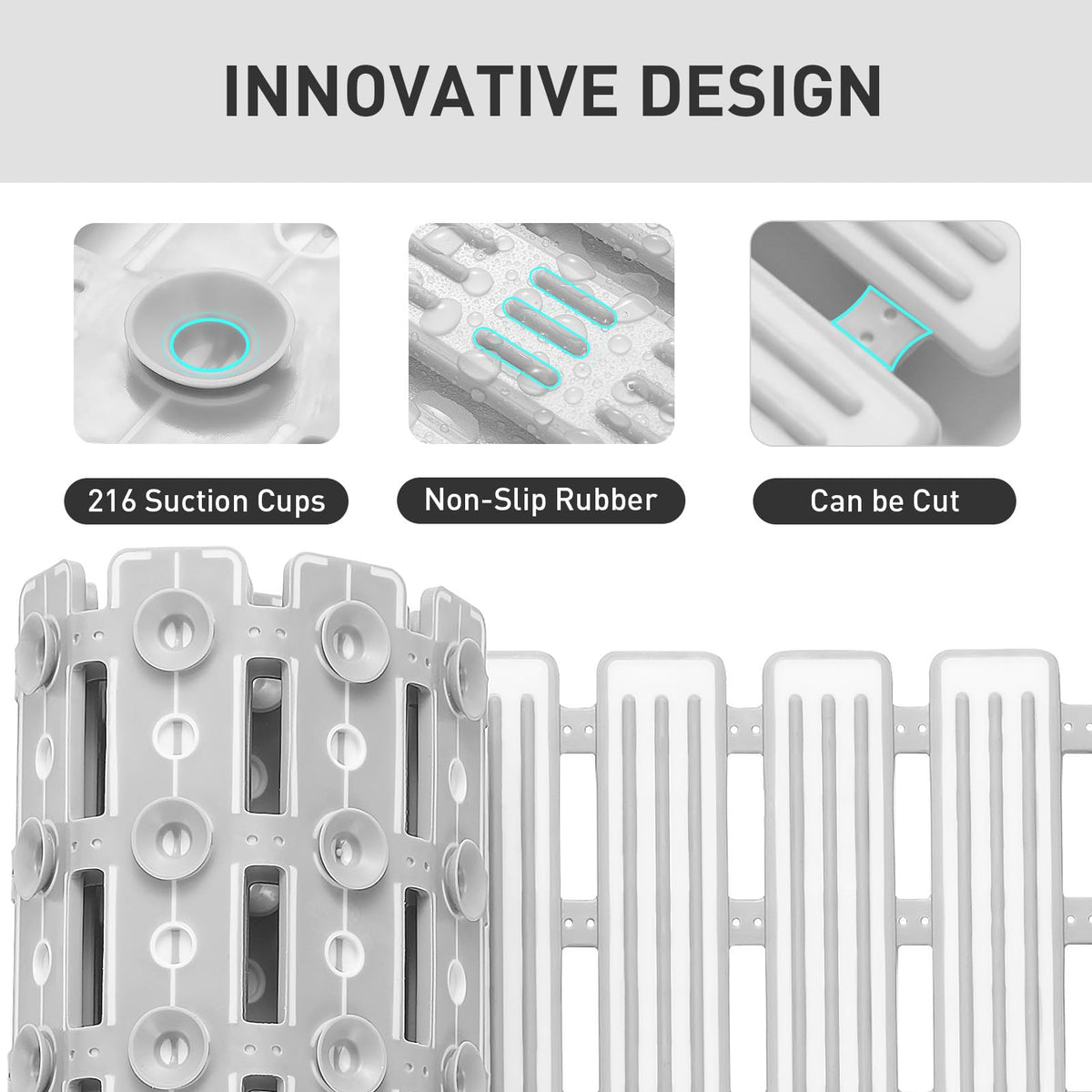 XIYUNTE bath tub mat ridged protrusions for comfortable foot pressure and slip resistance