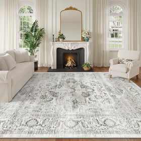 Xilixili washable area rug ivory gray laid in living room for everyday comfort