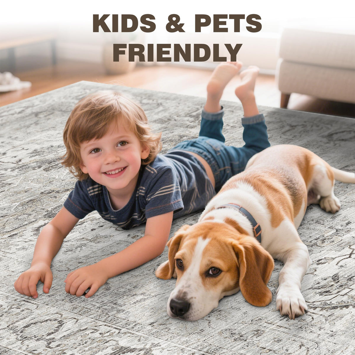 Non-slip backing keeps Xilixili rug in place in high-traffic areas