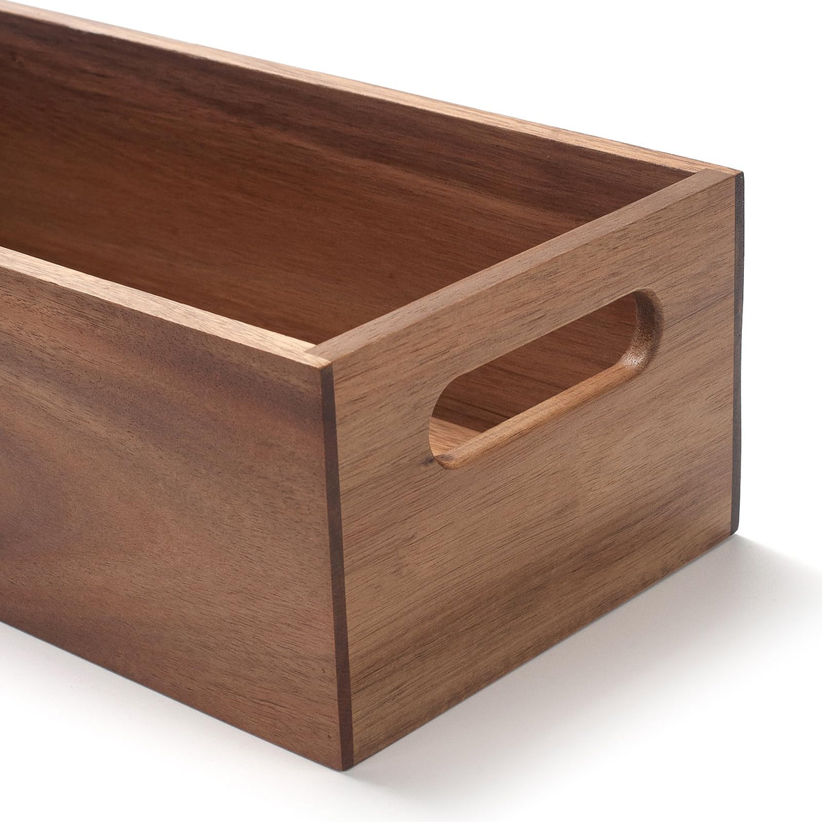 XIMISISE acacia wood basket with handles for easy movement and flexible placement.
