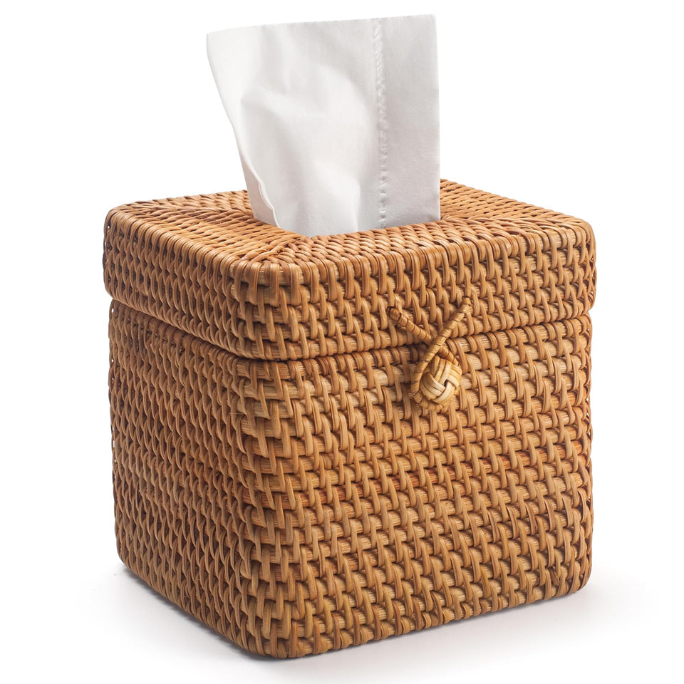 XIMISISE rattan tissue box cover square front view for natural home decor