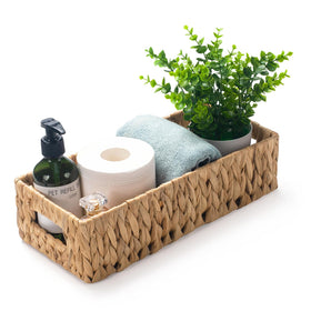 XIMISISE wicker toilet-tank basket top view for convenient bathroom storage