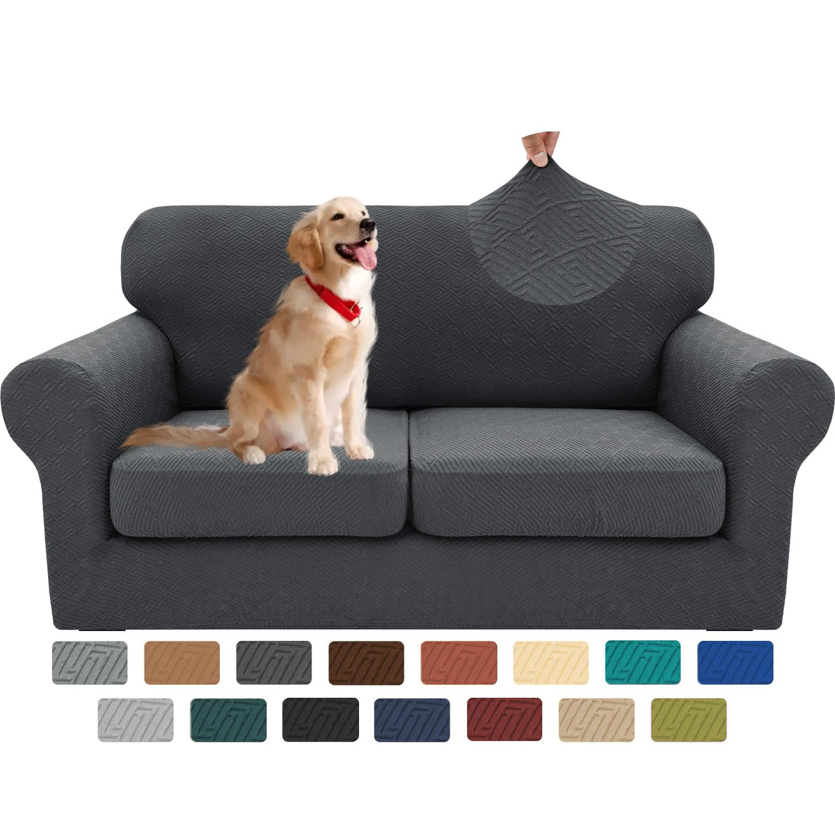 XINEAGE 3-piece loveseat slipcover front view showing snug non-slip fit