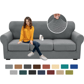 XINEAGE 4-piece couch cover on sofa showing full coverage and tidy look