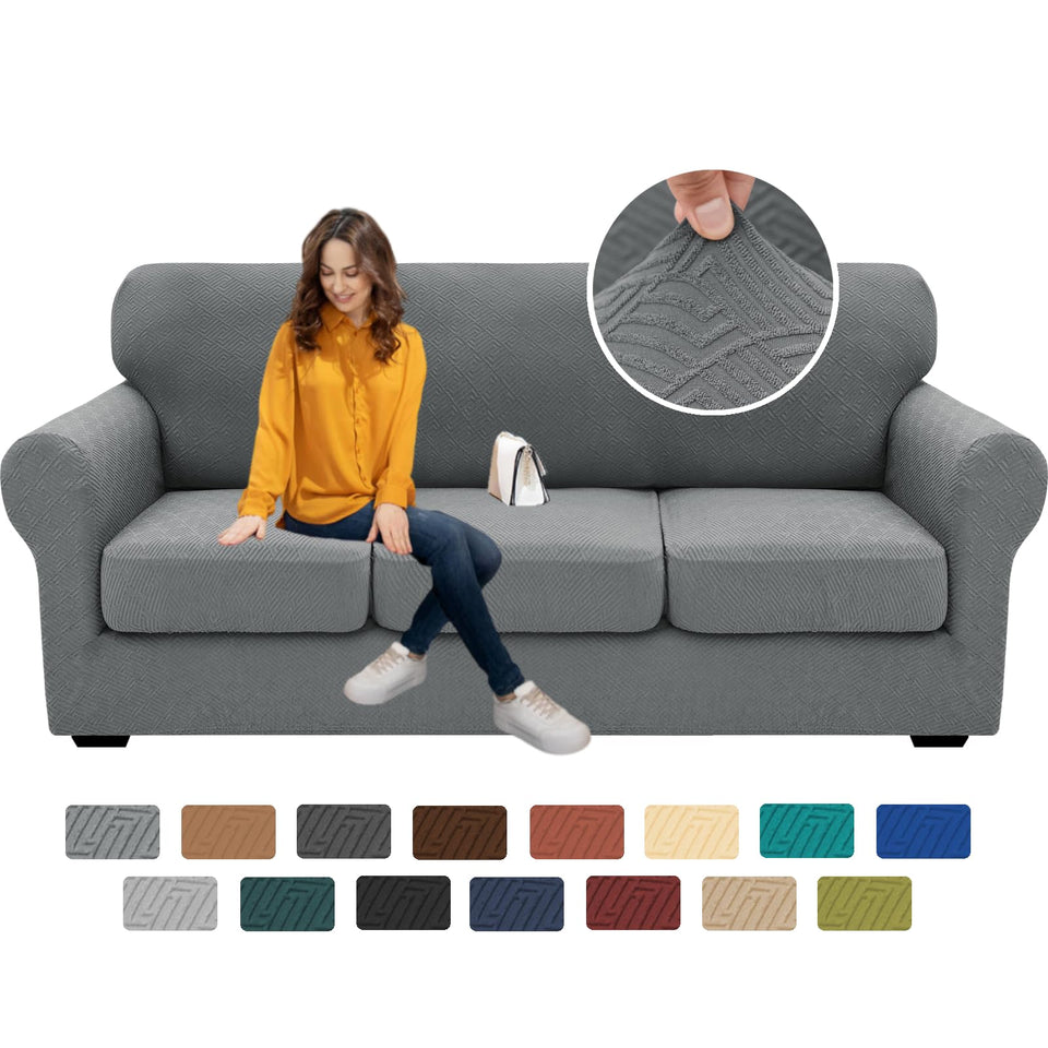 XINEAGE 4-piece couch cover on sofa showing full coverage and tidy look